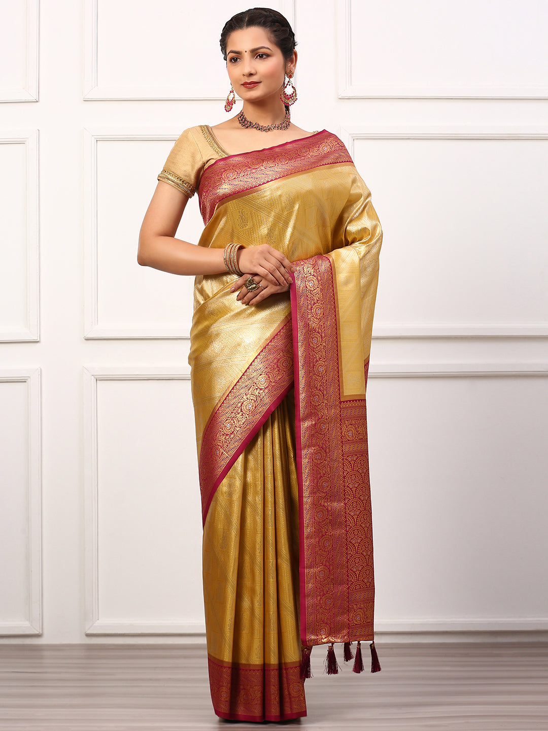 Womens Semi Silk Saree Yellow SS266