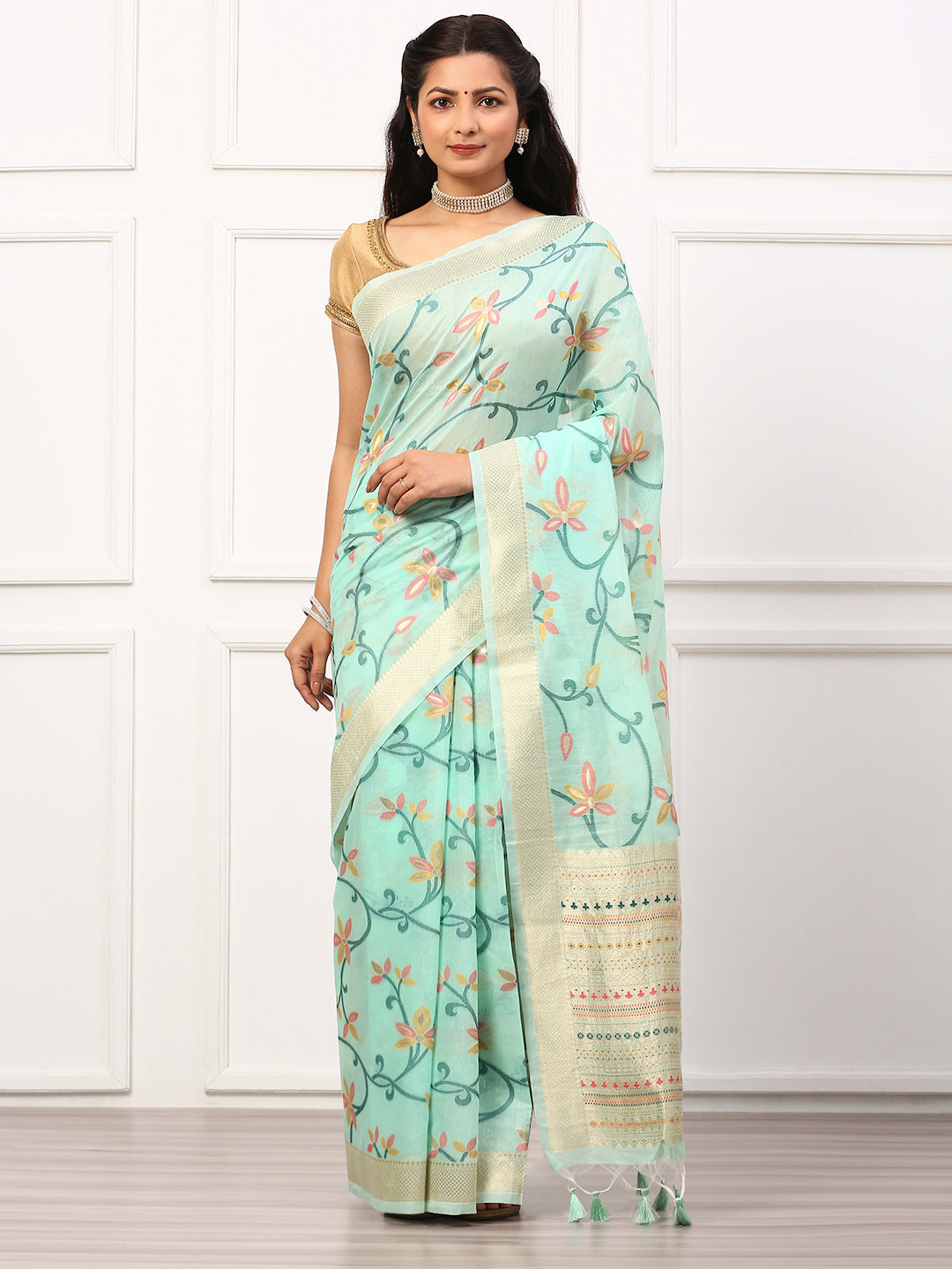 Women Semi Silk Saree Green SS237