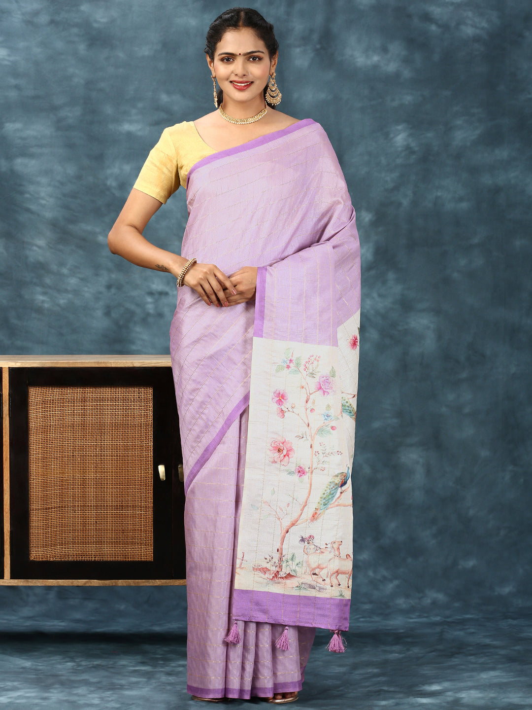 Women Semi Tussar Saree Purple ST163