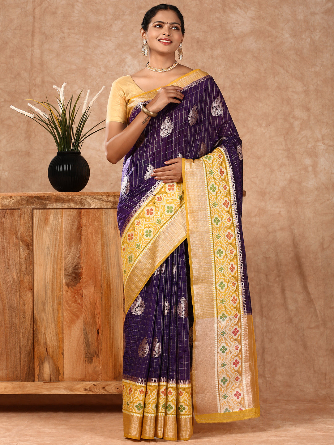 Women Semi Raw Silk Weaving Saree Blue SRS94