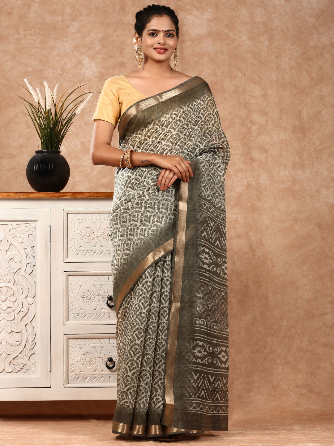 Women Semi Chanderi Saree Green SC16