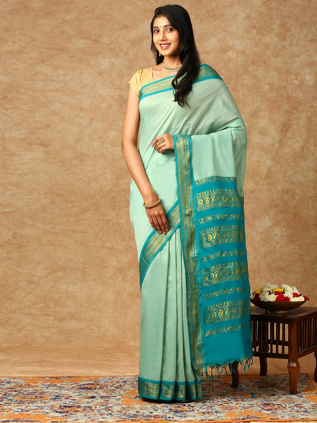 Women Kalyani Cotton Saree Green PCS125