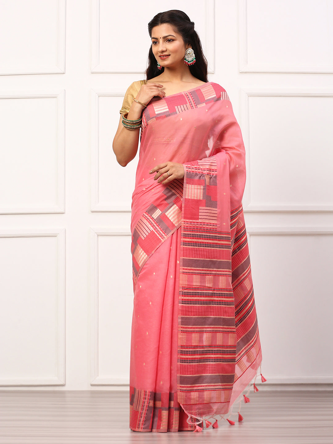 Womens Semi Silk Saree Pink SS245