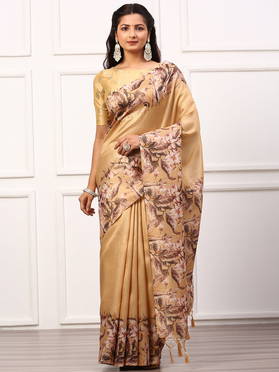 Womens Semi Silk Saree Gold SS234