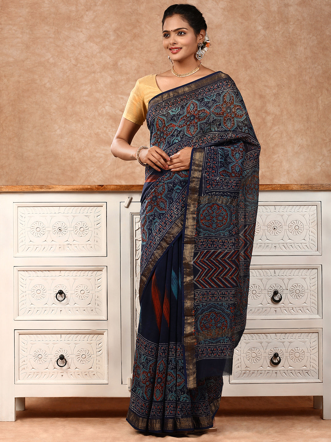 Women Semi Silk Saree Navy SS196