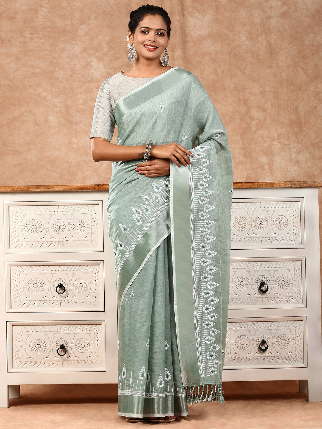 Womens Semi Silk Saree Green SS155