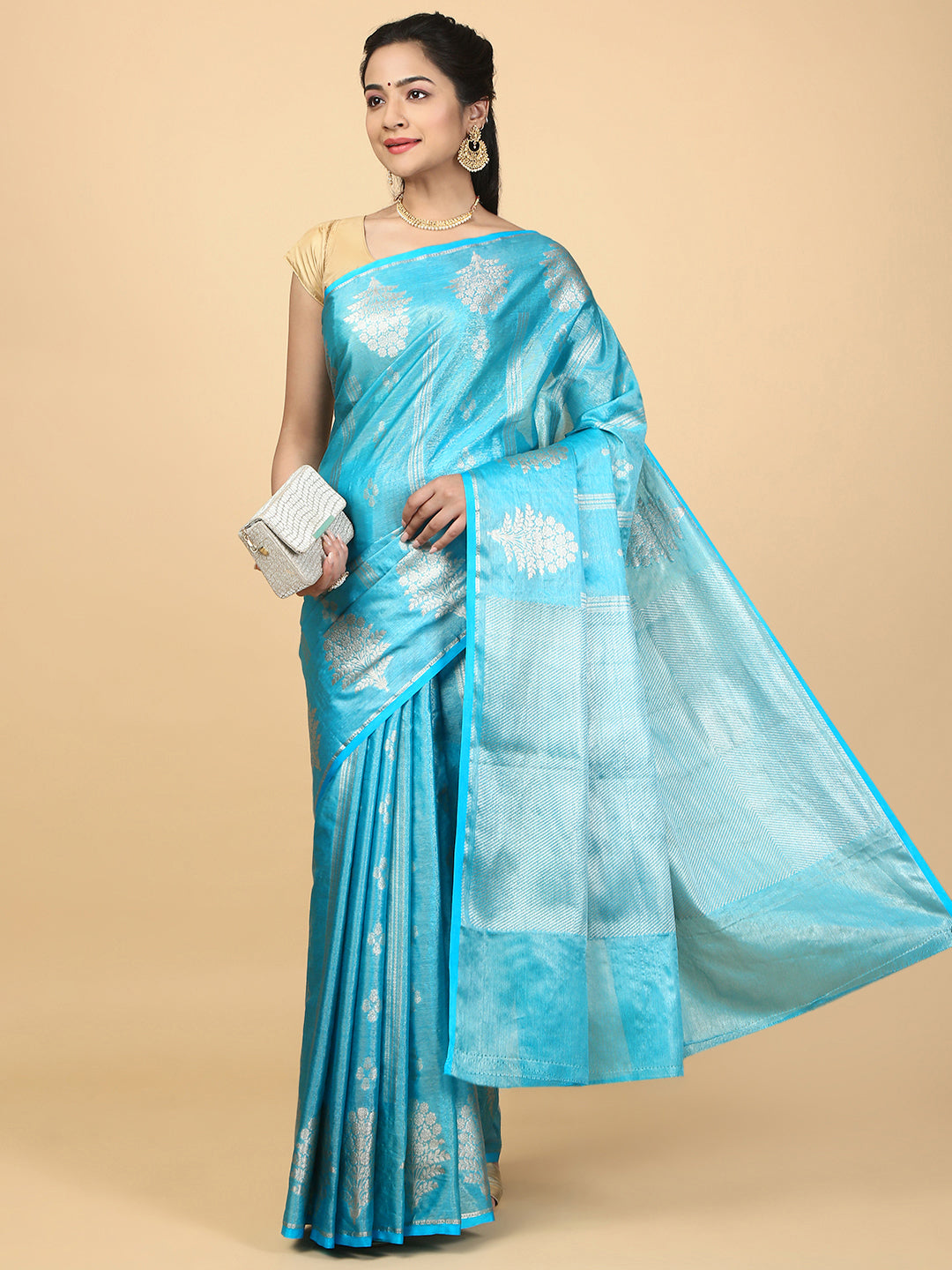 Couple Combo Shirt & Dhoti Set with Saree Blue SS322