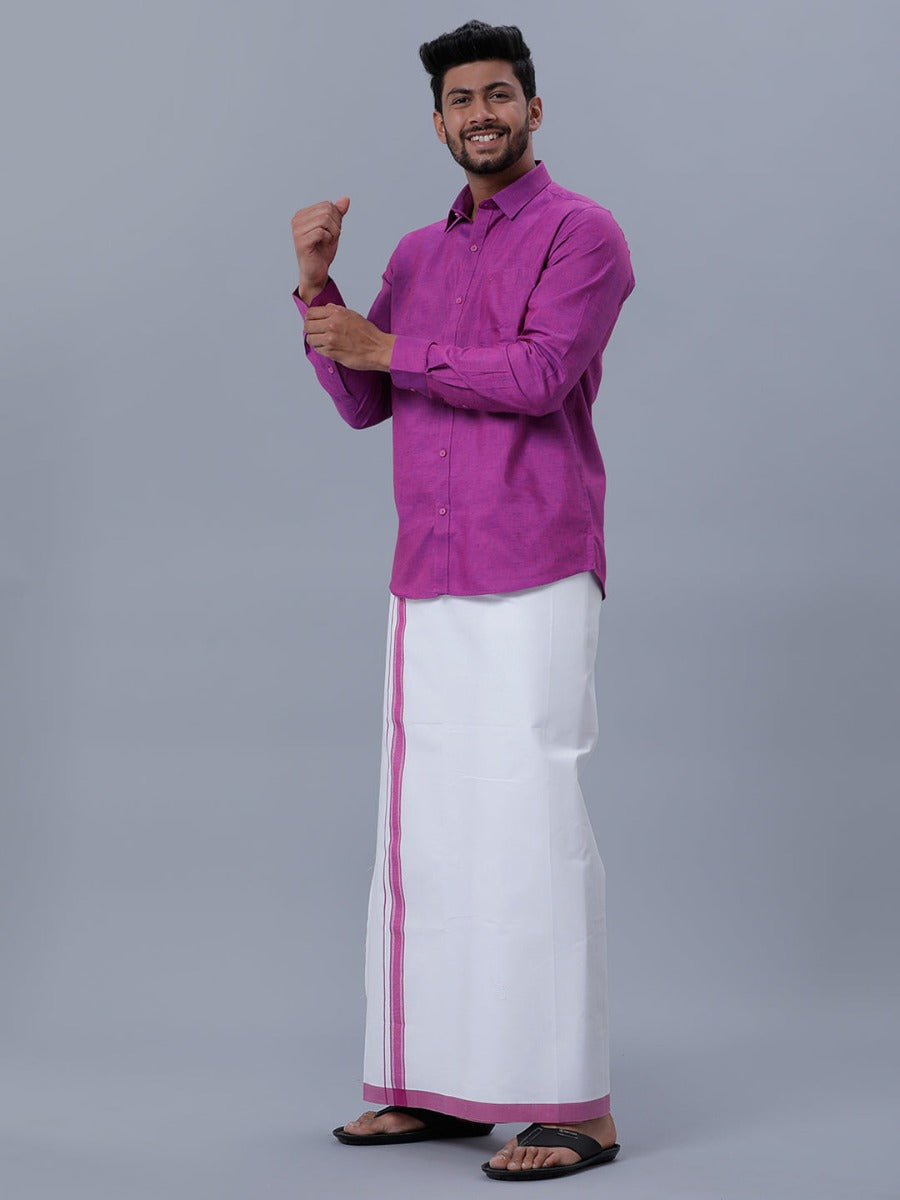 Mens Matching Border Adjustable Dhoti & Full Sleeves Shirt Set C49-Side view