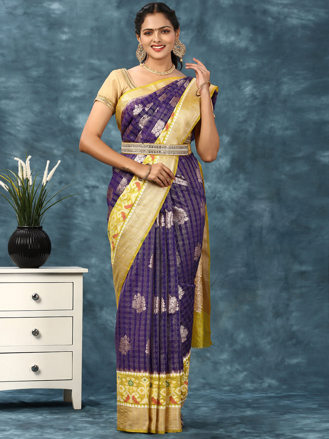 Women Semi Raw Silk Weaving Saree Blue SRS81