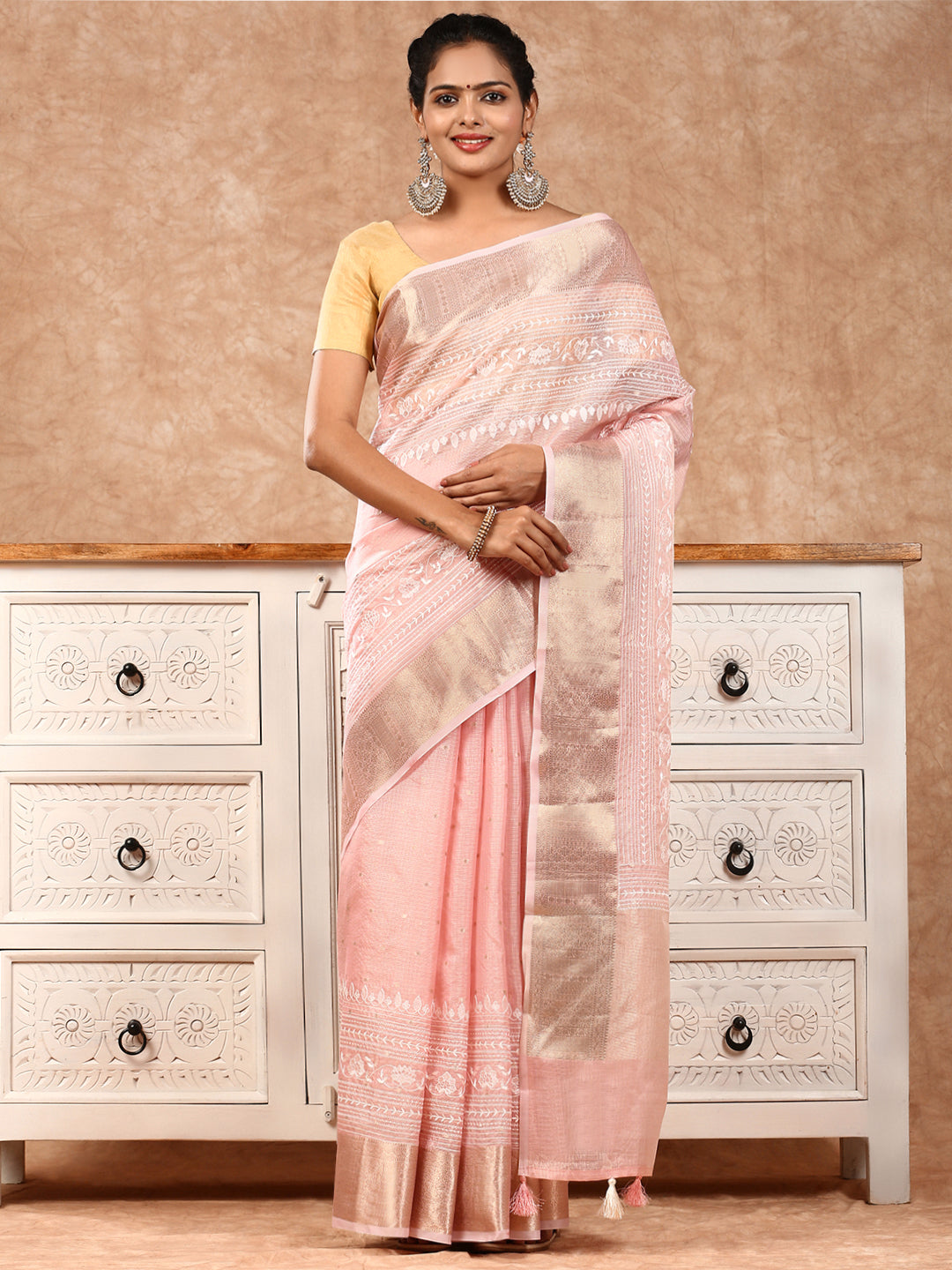 Womens Semi Silk Saree Pink SSC26