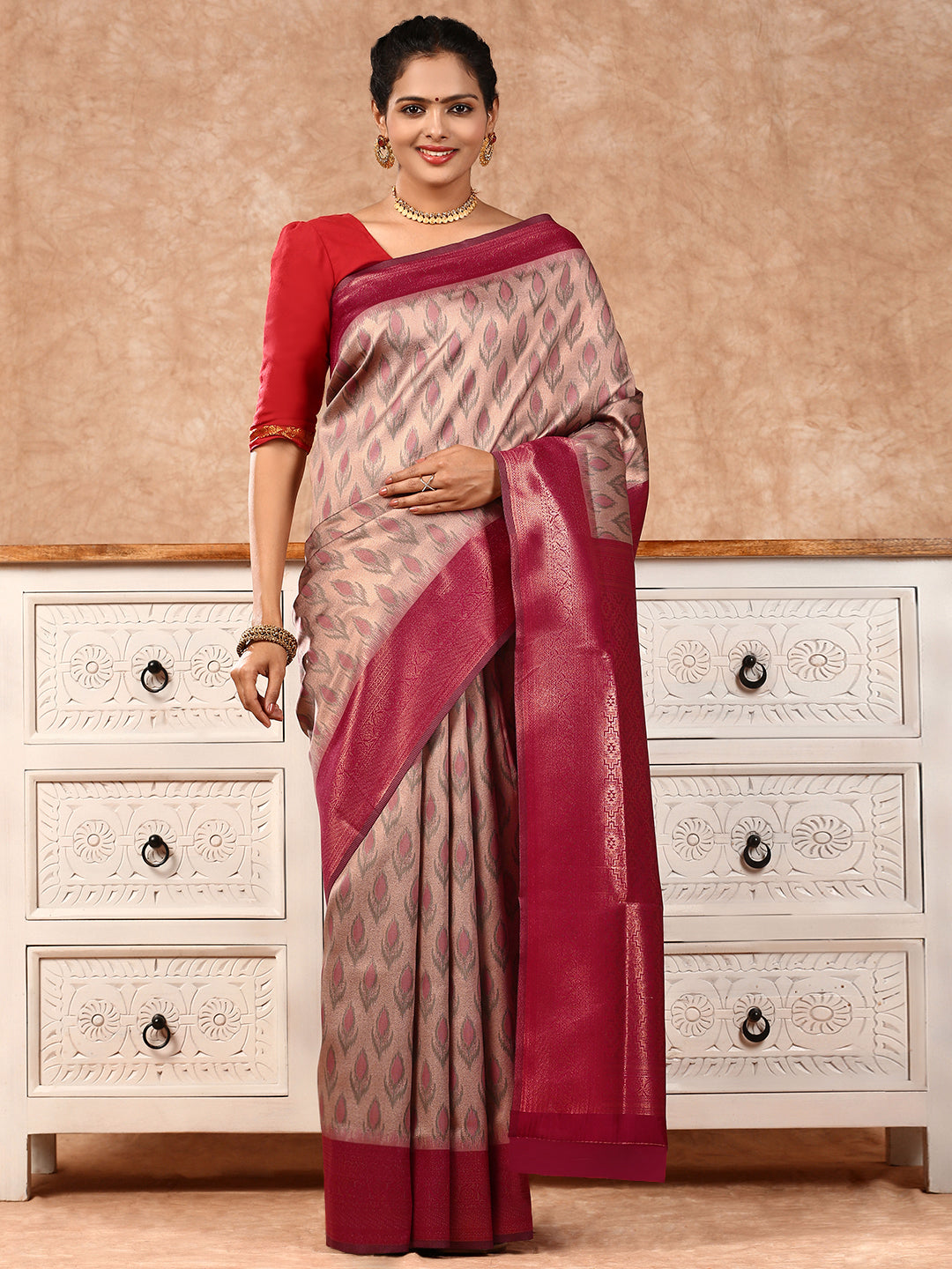 Women Semi Silk Saree Pink SS164