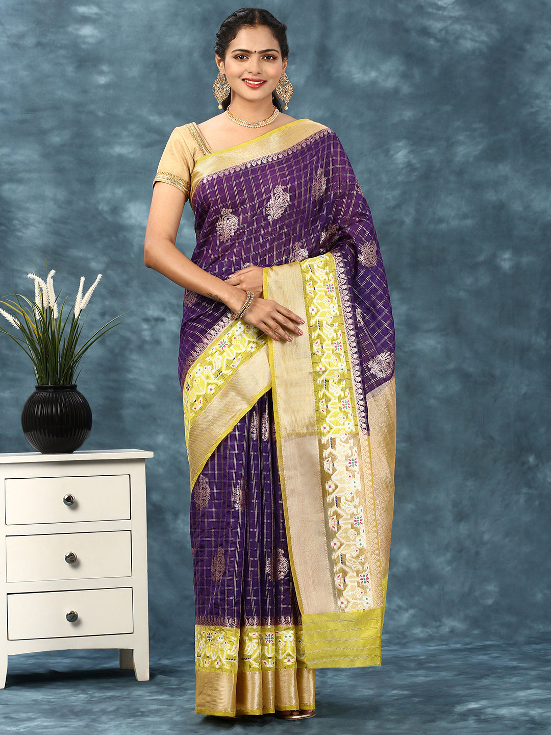 Women Semi Raw Silk Weaving Saree Blue SRS80