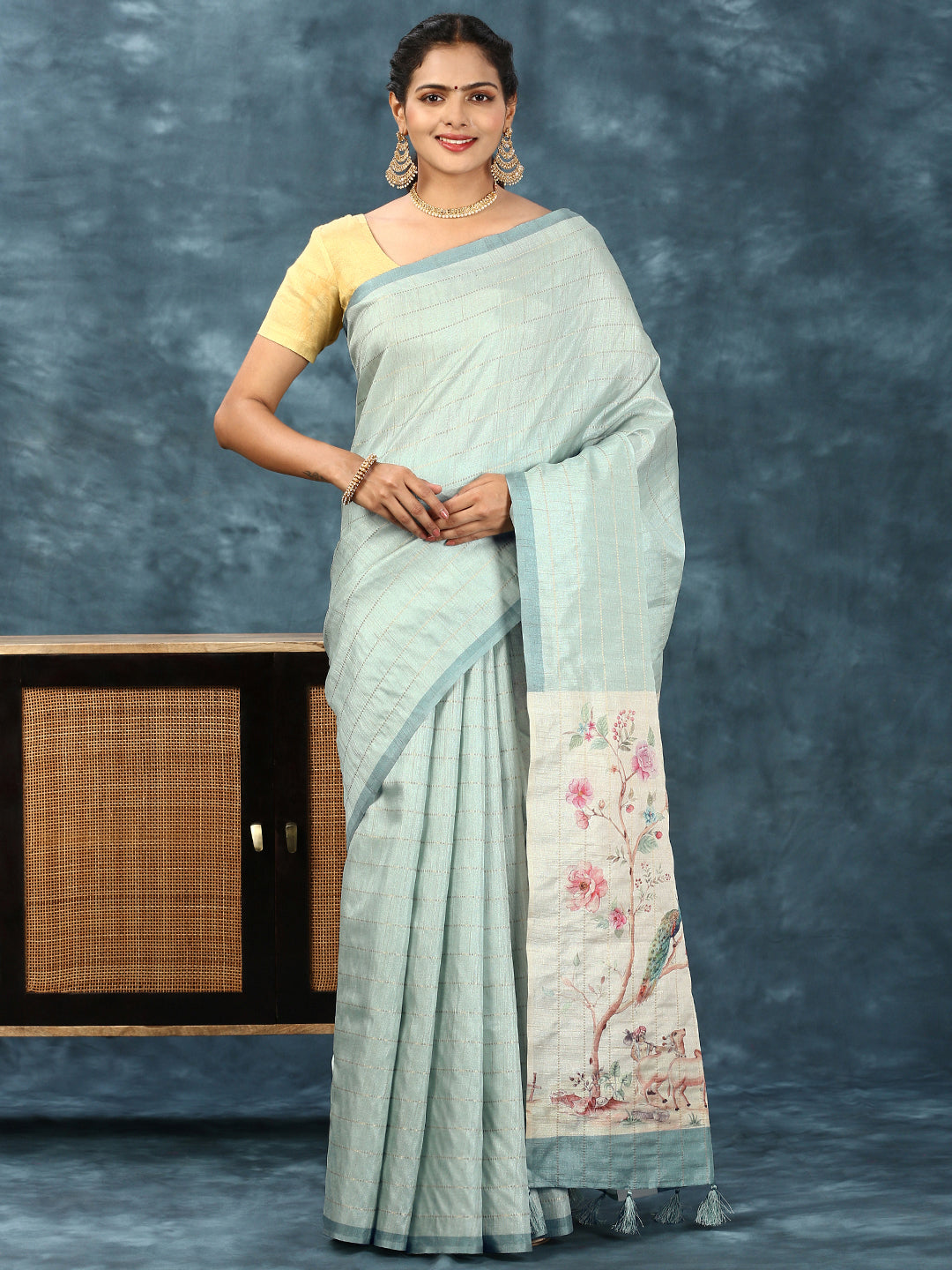 Womens Semi Tussar Saree Blue ST162