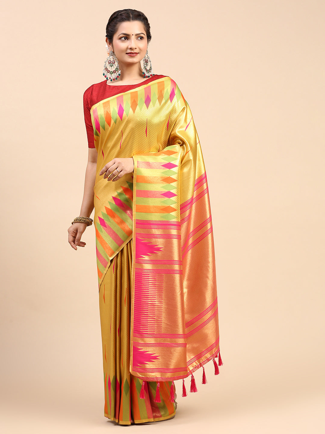 Womens Semi Silk Saree Yellow SS248