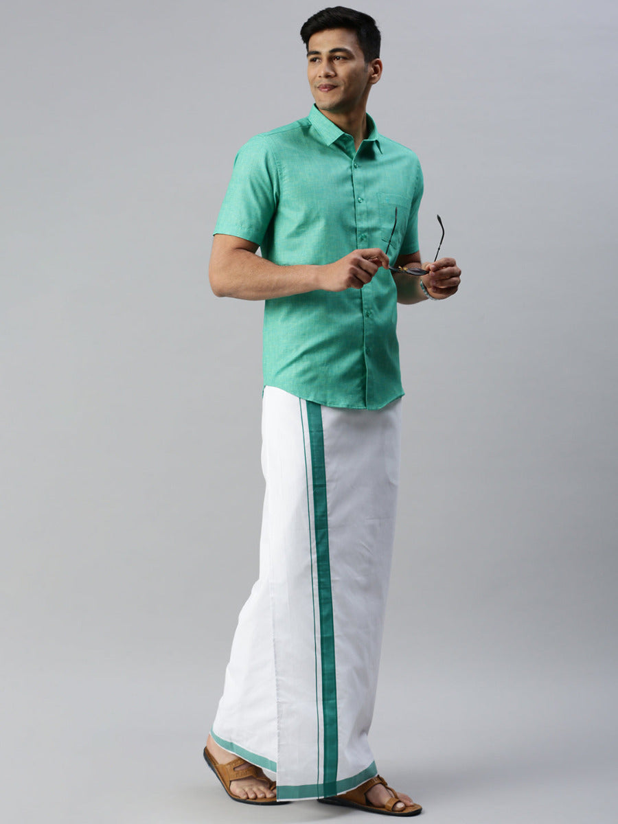 Men Matching Border Dhoti & Half Sleeves Shirt Set Trendy CC7