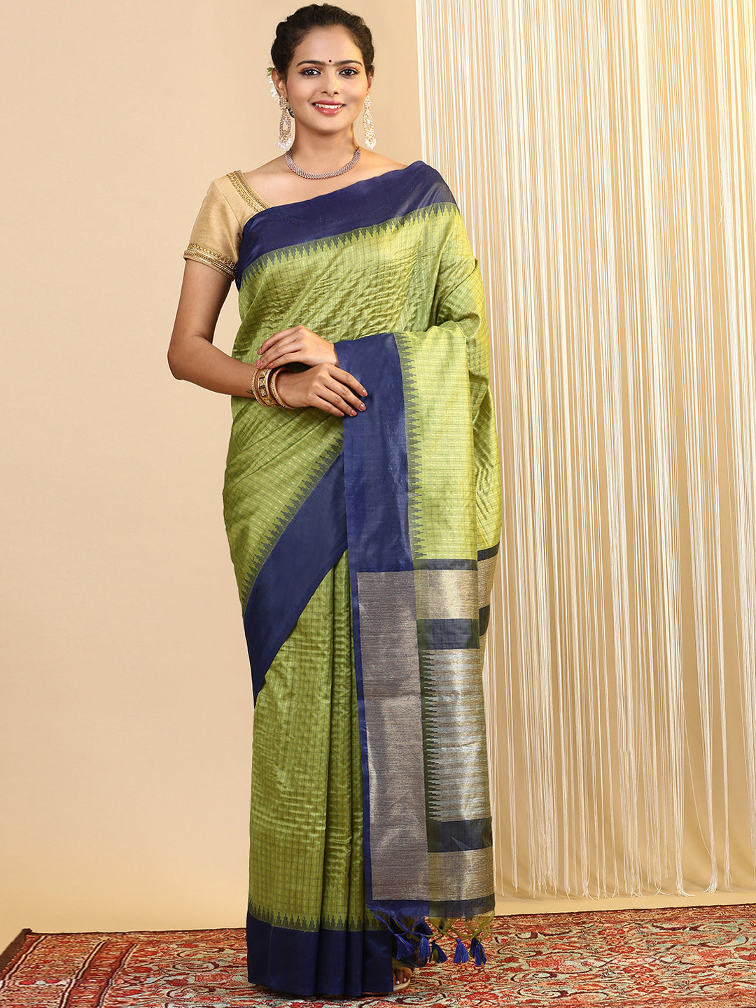 Womens Semi Tussar Weaving Saree Green ST183