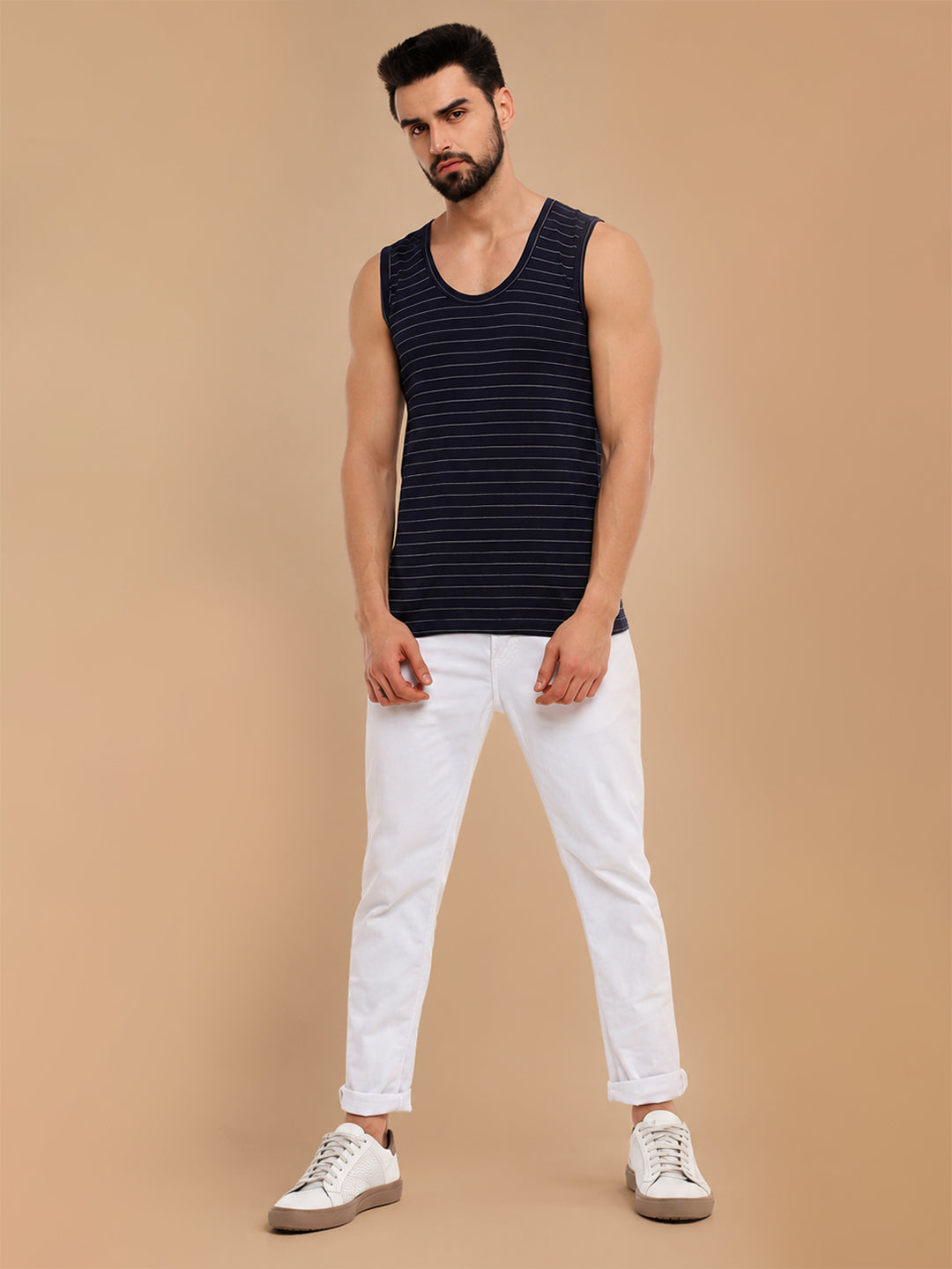 Combed Cotton Assorted Colour Vest RNBS Win Striped (Pack of 2)