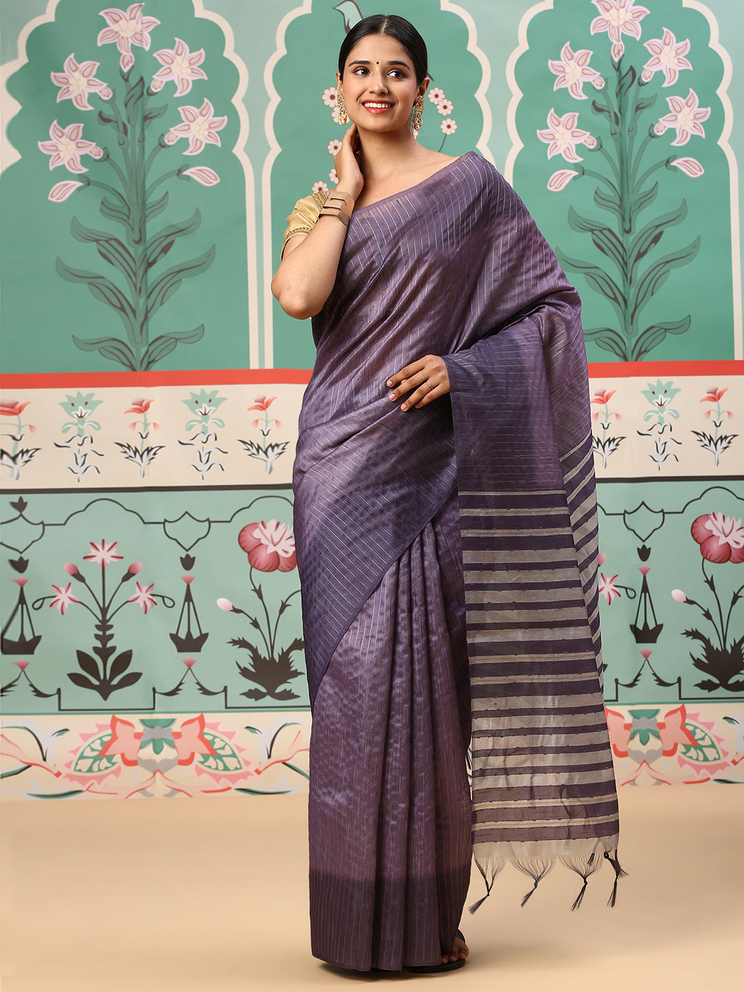 Women Semi Raw Silk Weaving Saree Violet SRS70