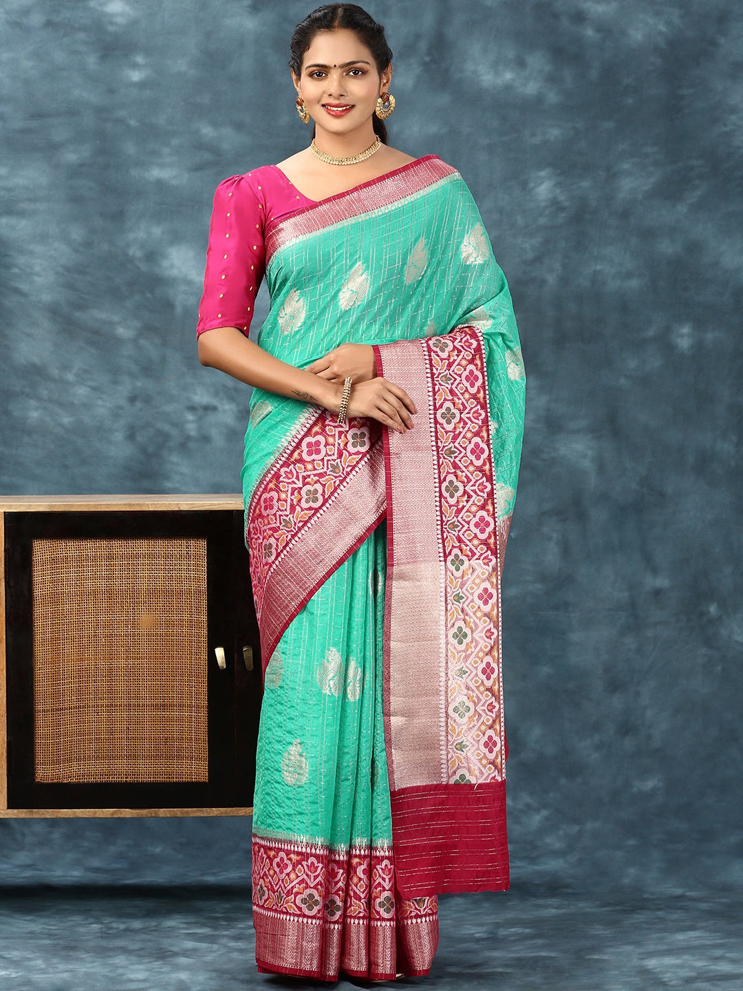 Women Semi Raw Silk Weaving Saree Blue SRS86