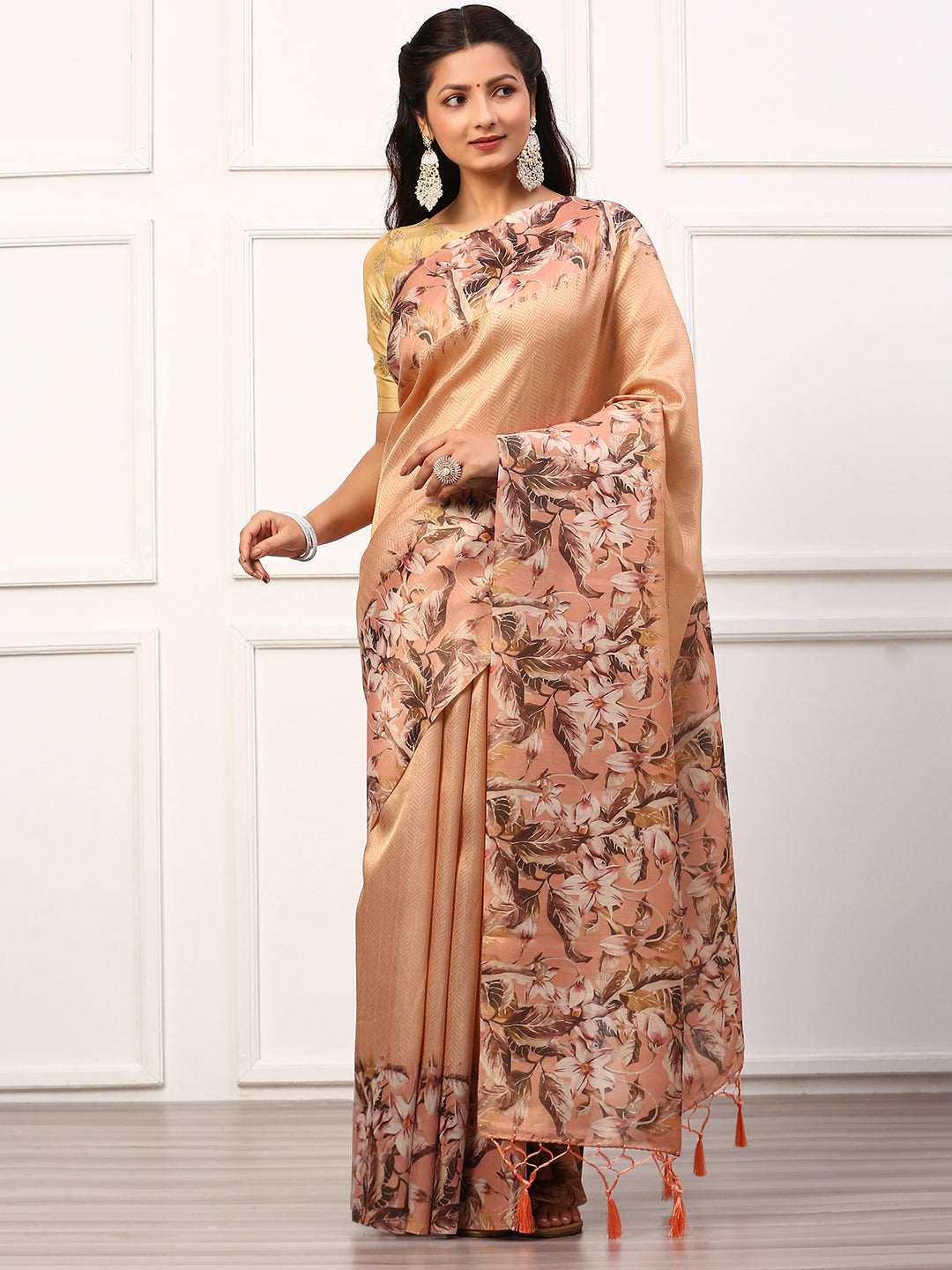 Womens Semi Silk Saree Peach SS233