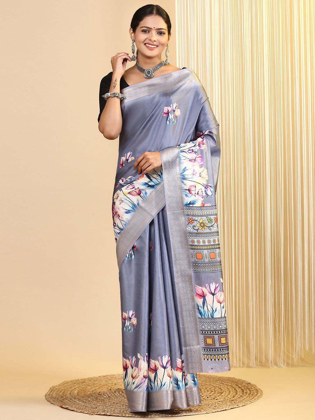 Women Semi Silk Saree Grey SS269