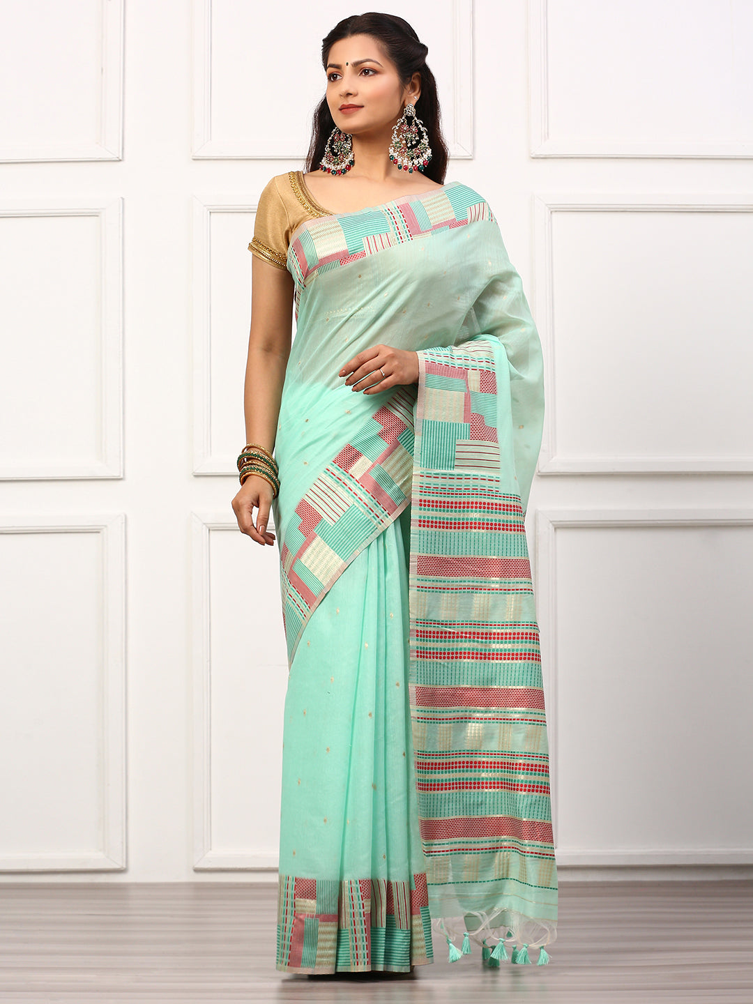 Women Semi Silk Saree Green SS246