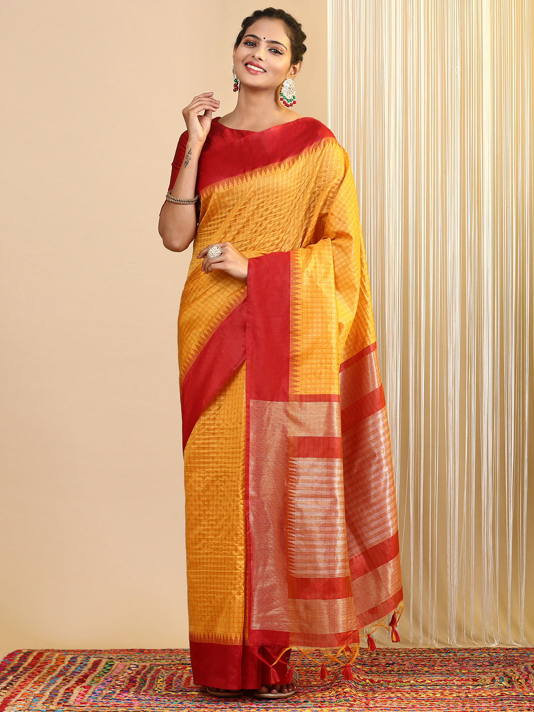 Womens Semi Tussar Weaving Saree Yellow ST182