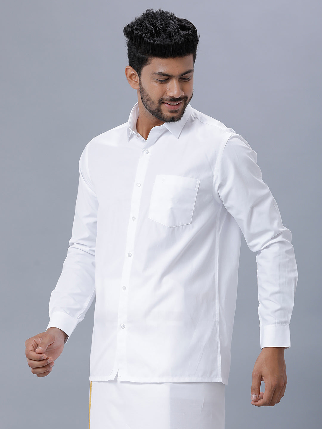 Mens Premium Pure Cotton White Shirt Full Sleeves Ultimate R7-Side view