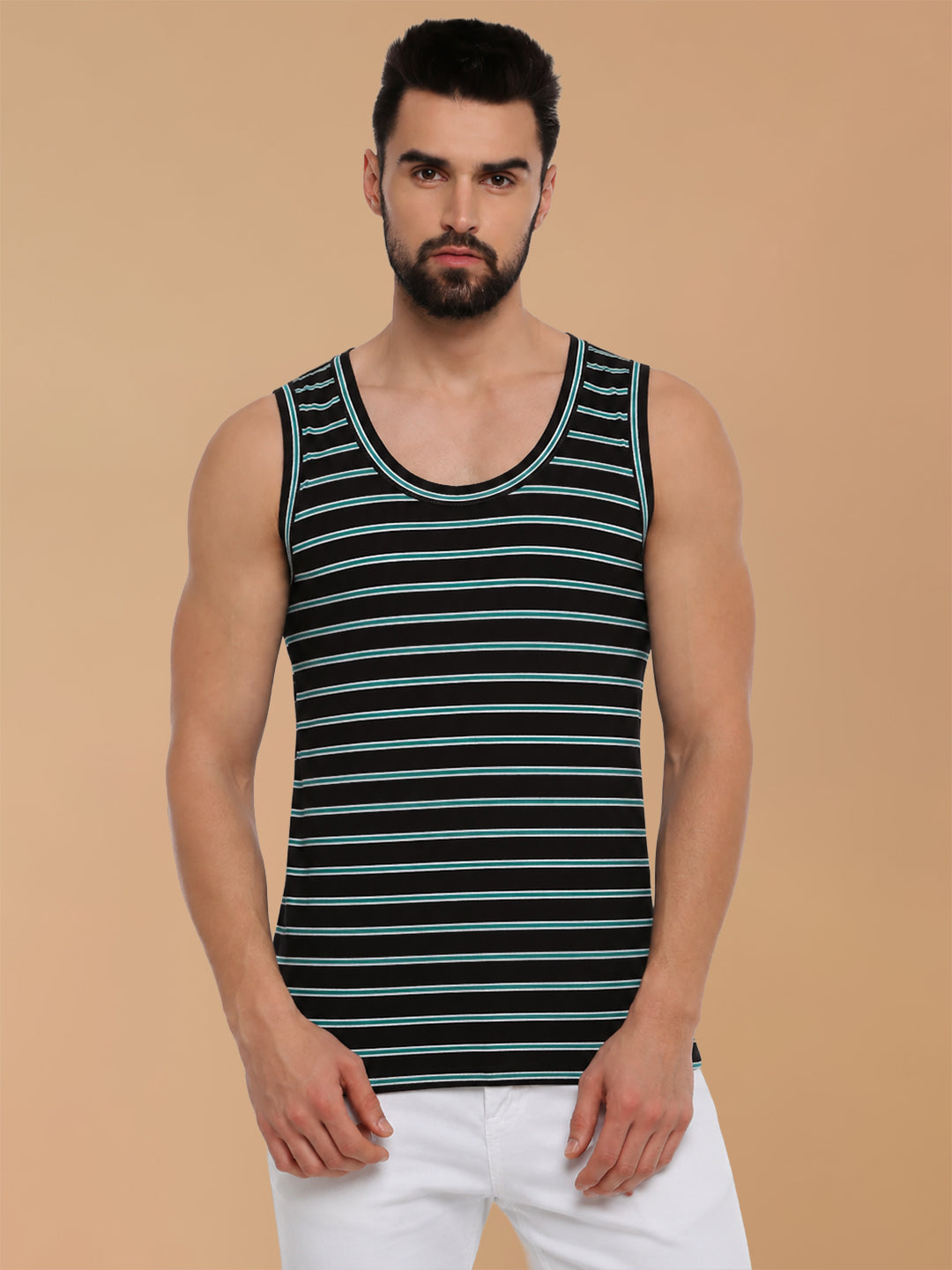 Combed Cotton Assorted Colour Vest RNBS Win Striped (Pack of 2)