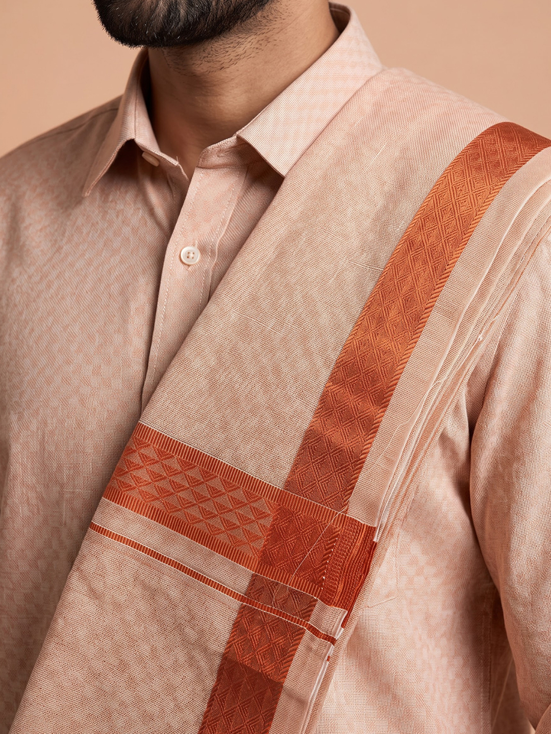 Tissue Copper Jacquard Shirt, Dhoti & Towel (3-in-1)Set | CD12