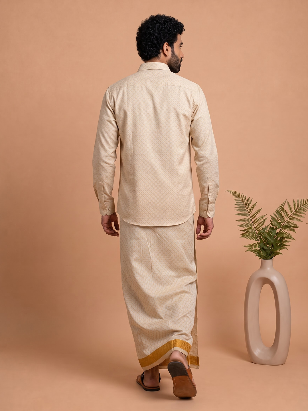 Tissue Gold Jacquard Shirt, Dhoti & Towel Set (3x1) | GD13