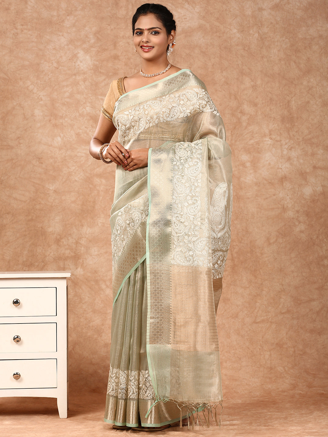 Womens Semi Silk Saree Green SS221