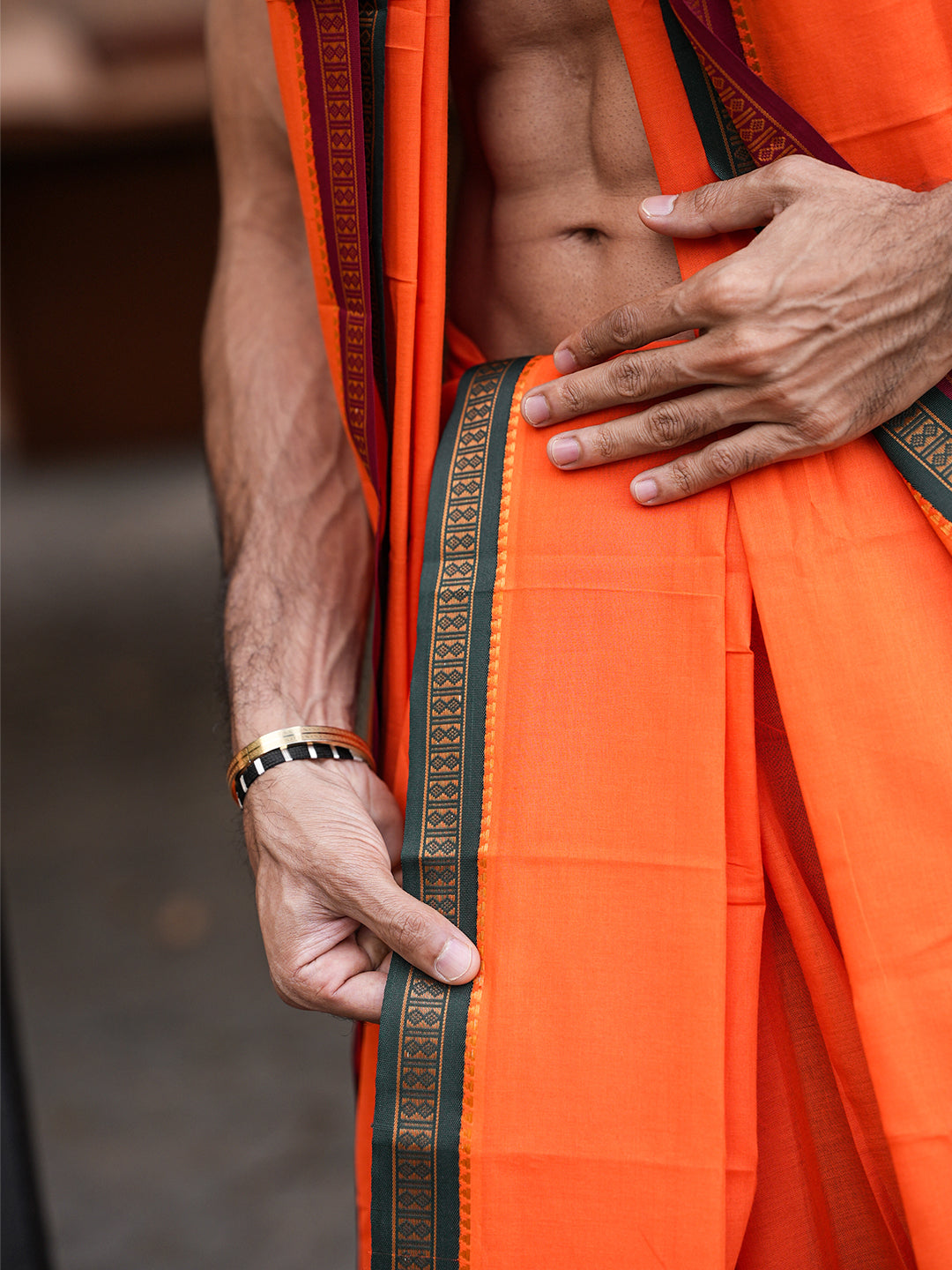 Men Panchakacham with Angavasthram Orange (9+5) Shreeman Pet