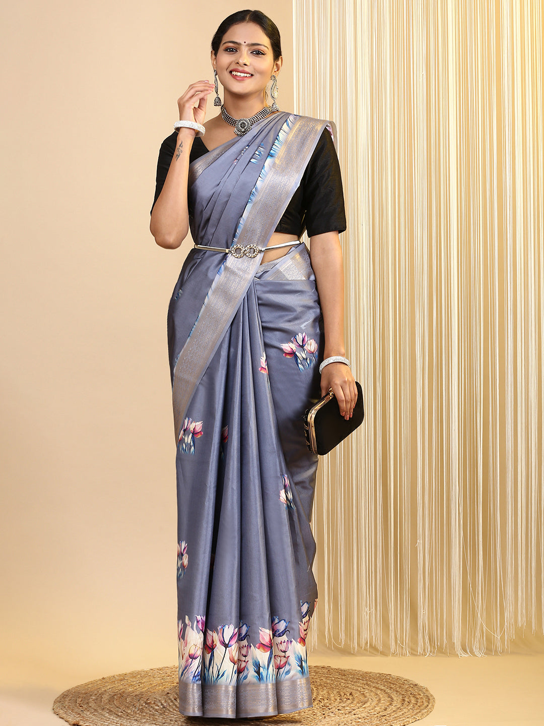 Women Semi Silk Saree Grey SS269