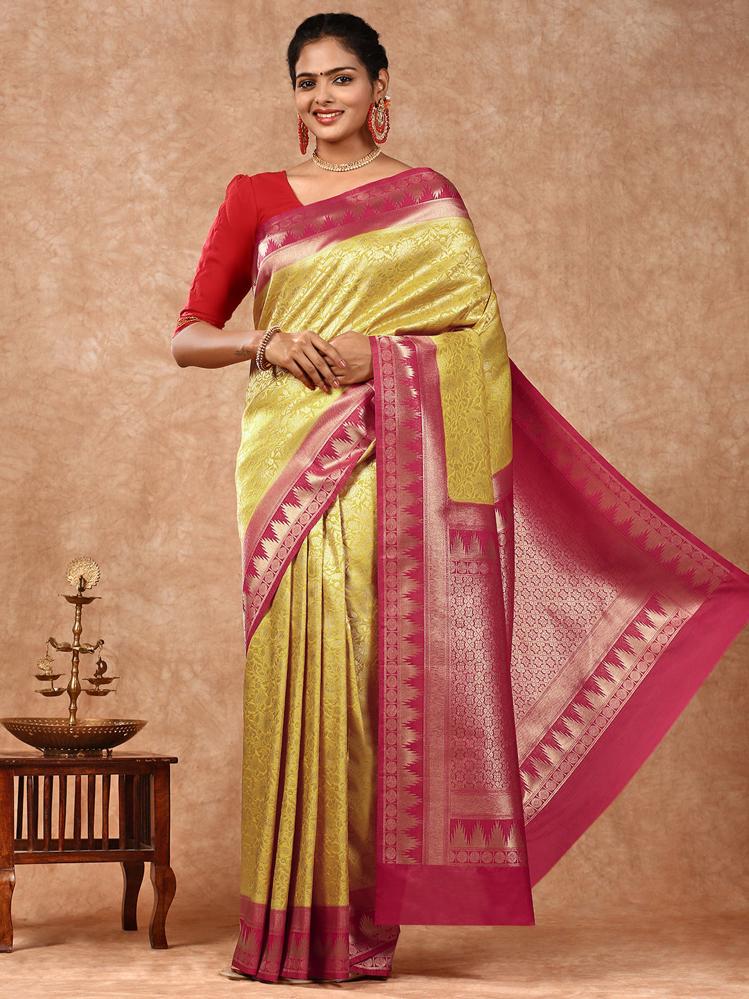 Women Semi Silk Saree Yellow SS213