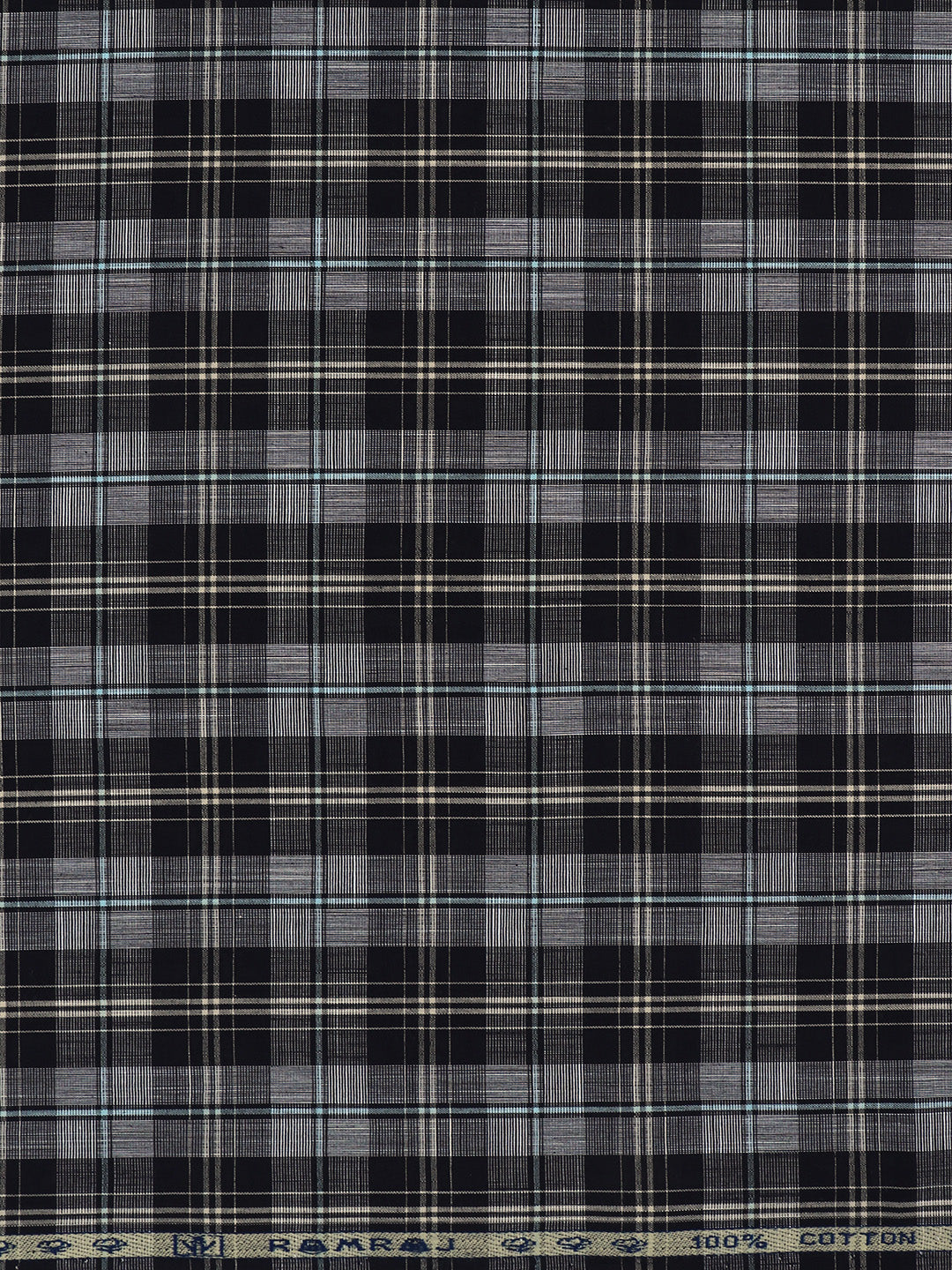 Men 100% Cotton Checked Navy Shirt Fabric Alberto