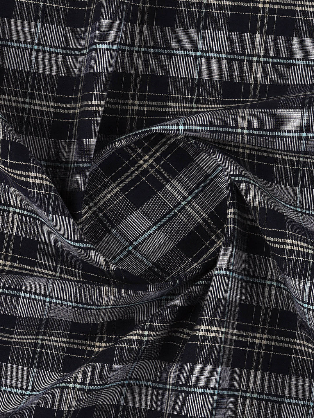 Men 100% Cotton Checked Navy Shirt Fabric Alberto