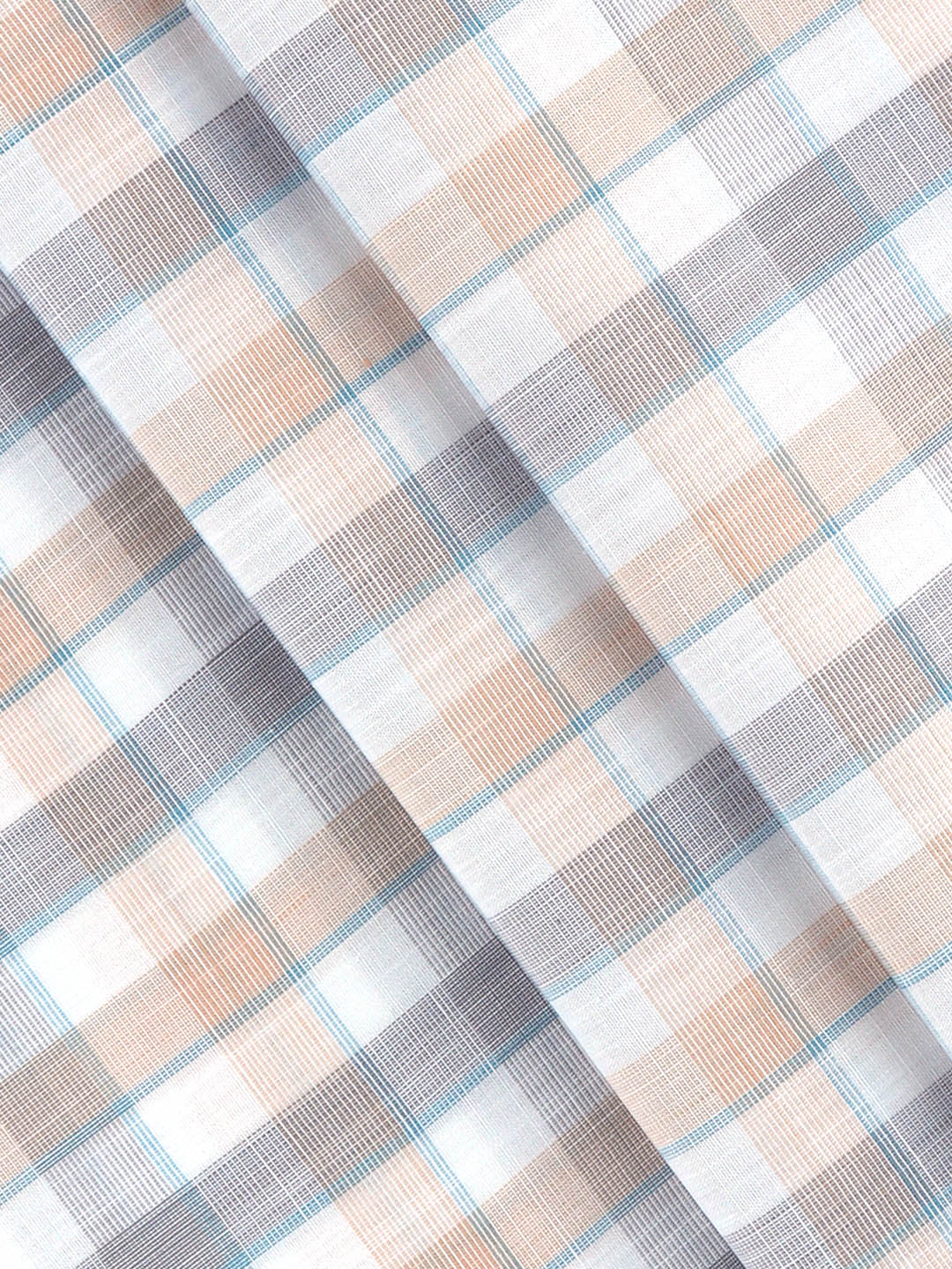 Men 100% Cotton Checked White with Orange Shirt Fabric Alberto