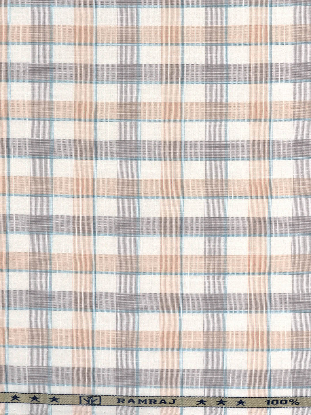 Men 100% Cotton Checked White with Orange Shirt Fabric Alberto