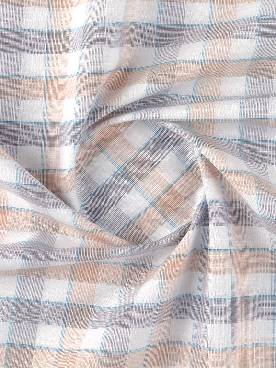 Men 100% Cotton Checked White with Orange Shirt Fabric Alberto