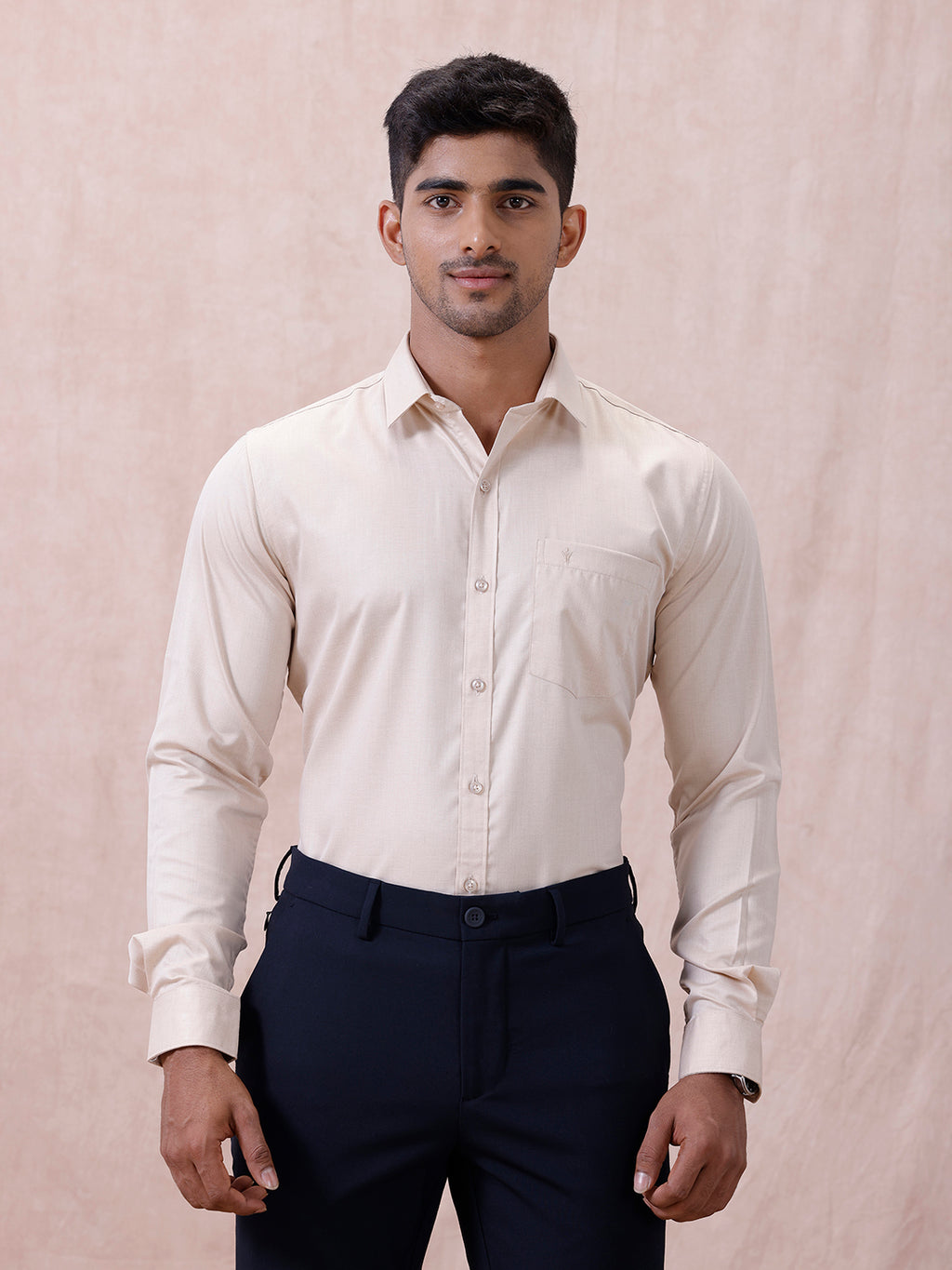Men's Cotton Rich Lt Beige Sandal Shirt - Regular Fit