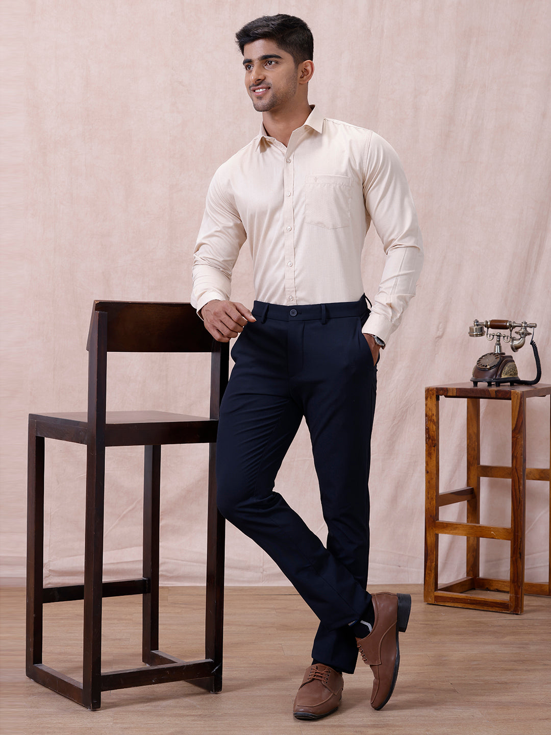 Men Cotton Rich Shirt Lt Beige Sandal T61 AKT1