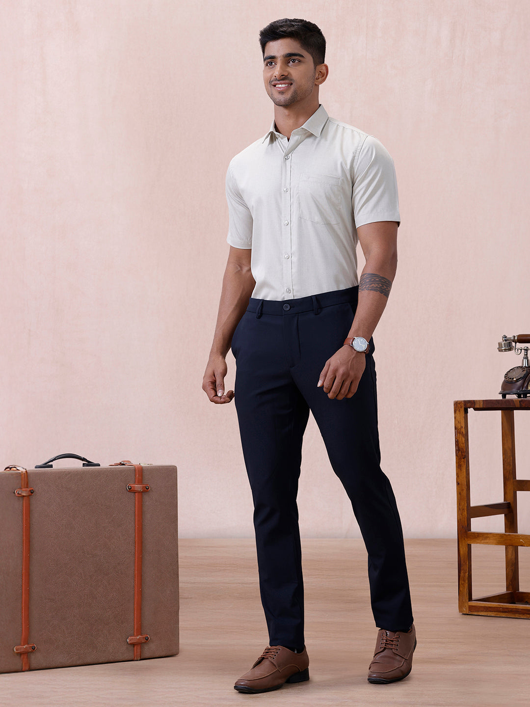 Men Cotton Rich Shirt Lt Teal Green T61 AKT2