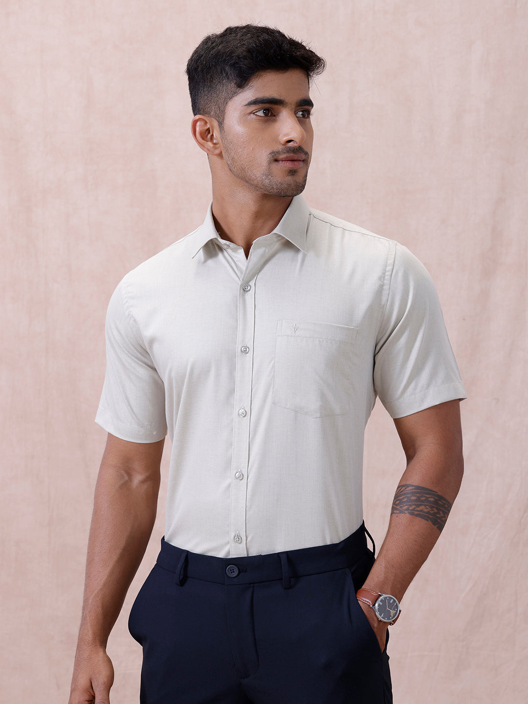 Men Cotton Rich Shirt Lt Teal Green T61 AKT2