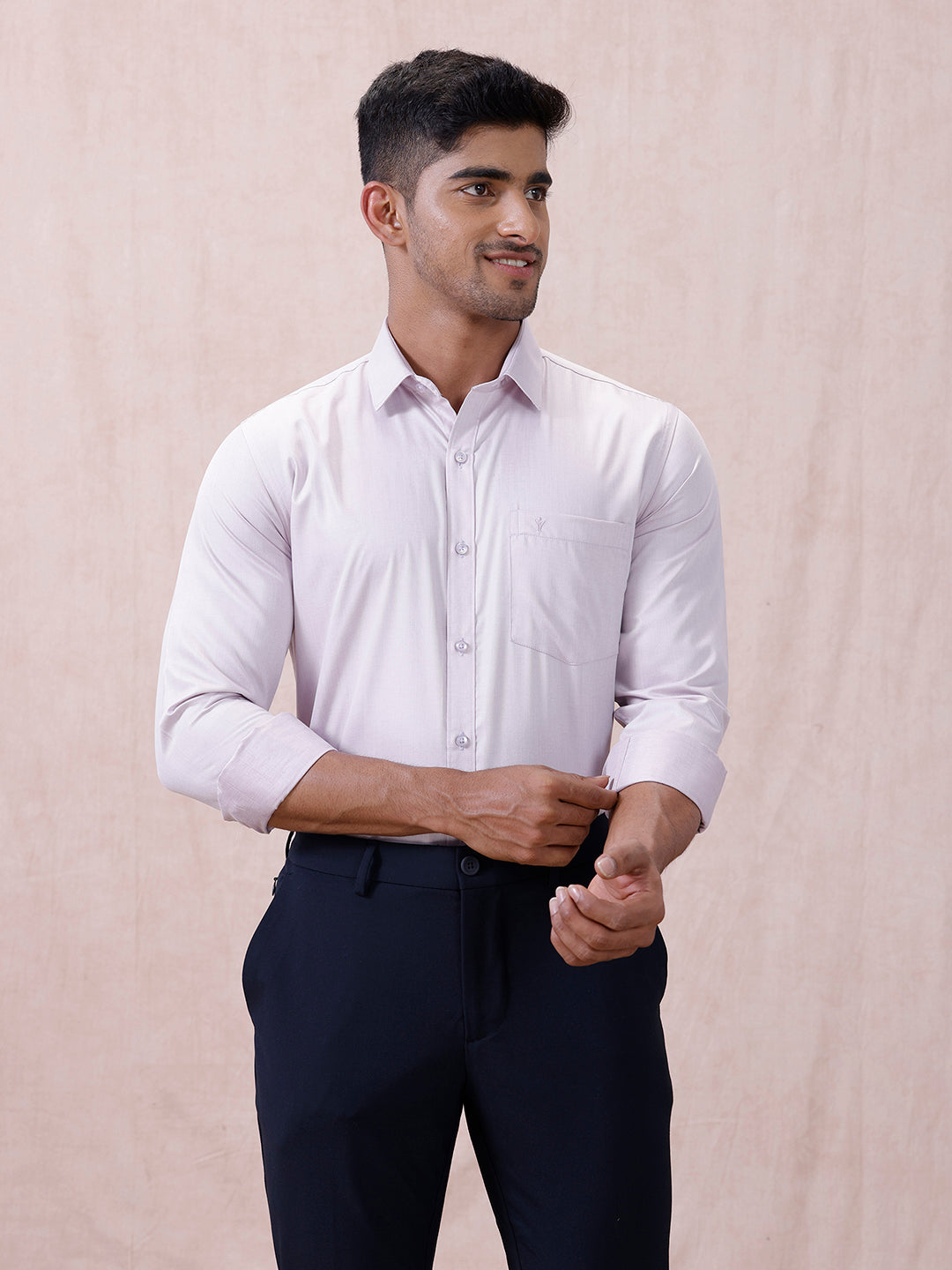 Men Cotton Rich Shirt Light Purple T61 AKT3