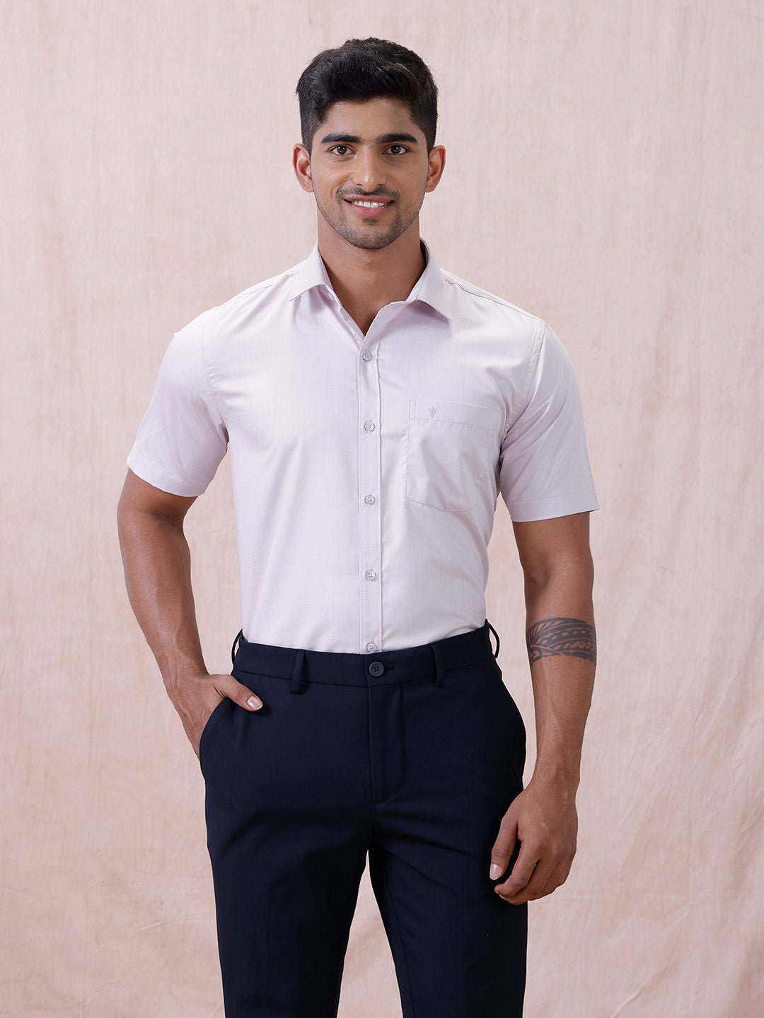 Men Cotton Rich Shirt Light Purple T61 AKT3