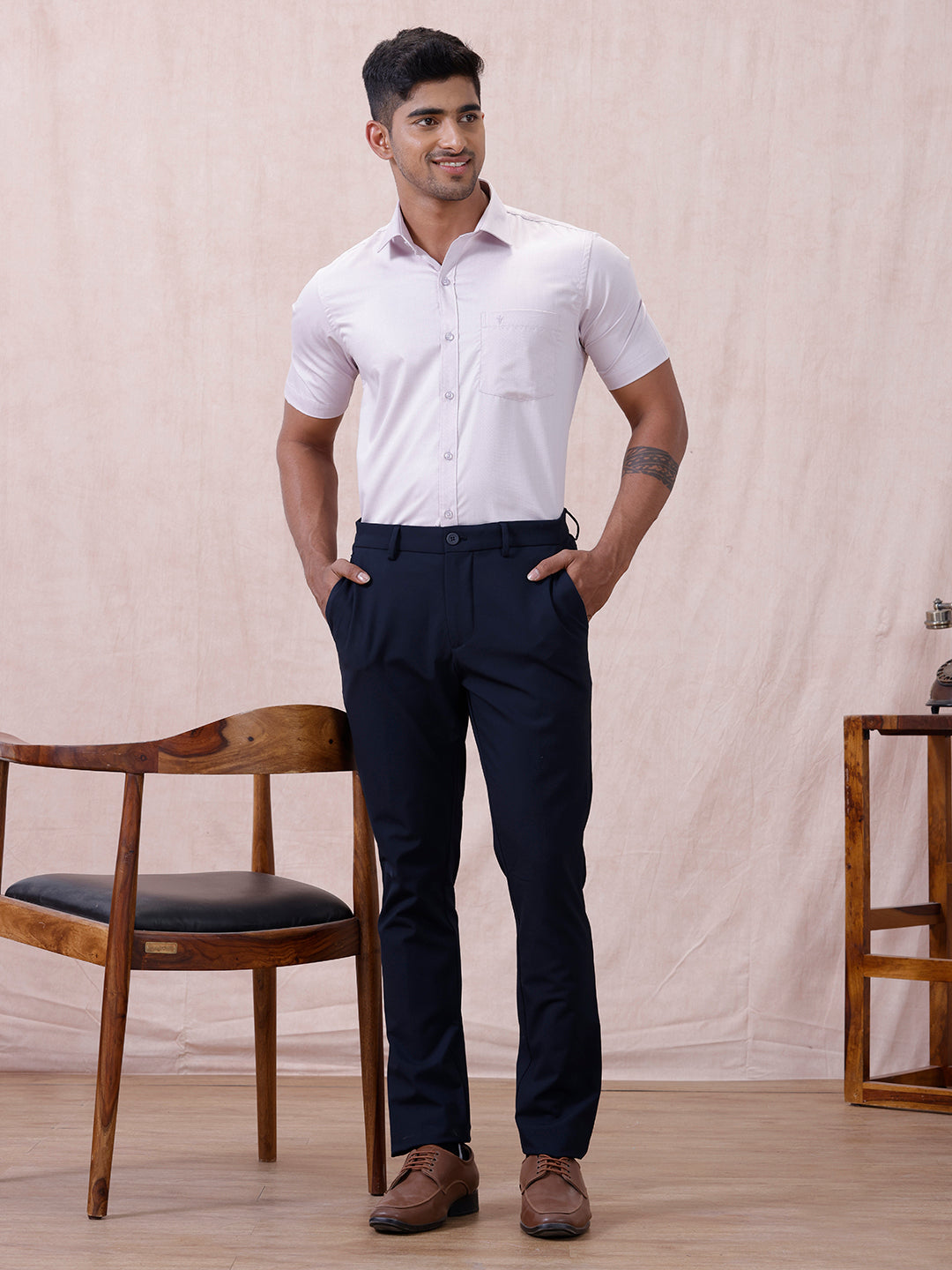 Men Cotton Rich Shirt Light Purple T61 AKT3