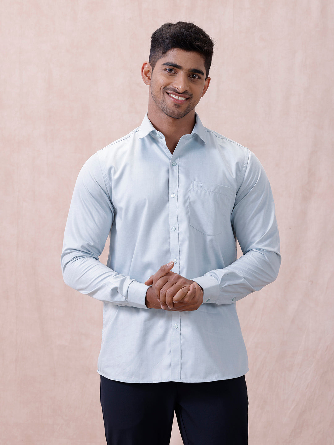 Men Cotton Rich Shirt LT Teal Blue T61 AKT4