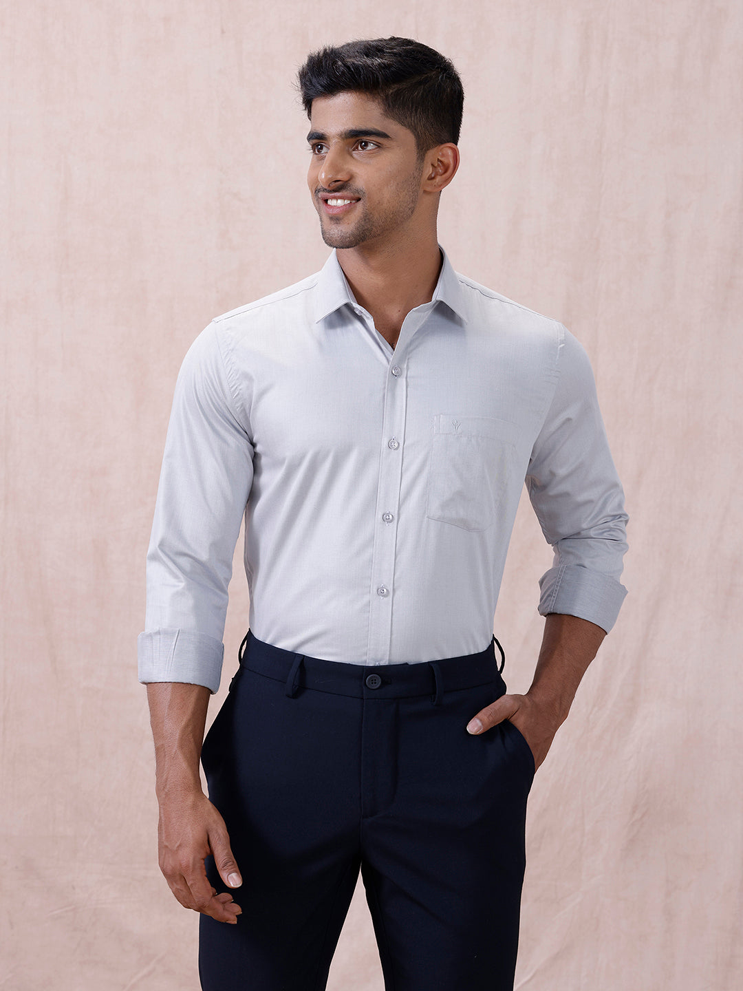 Men Cotton Rich Shirt LT Blue Grey T61 AKT6