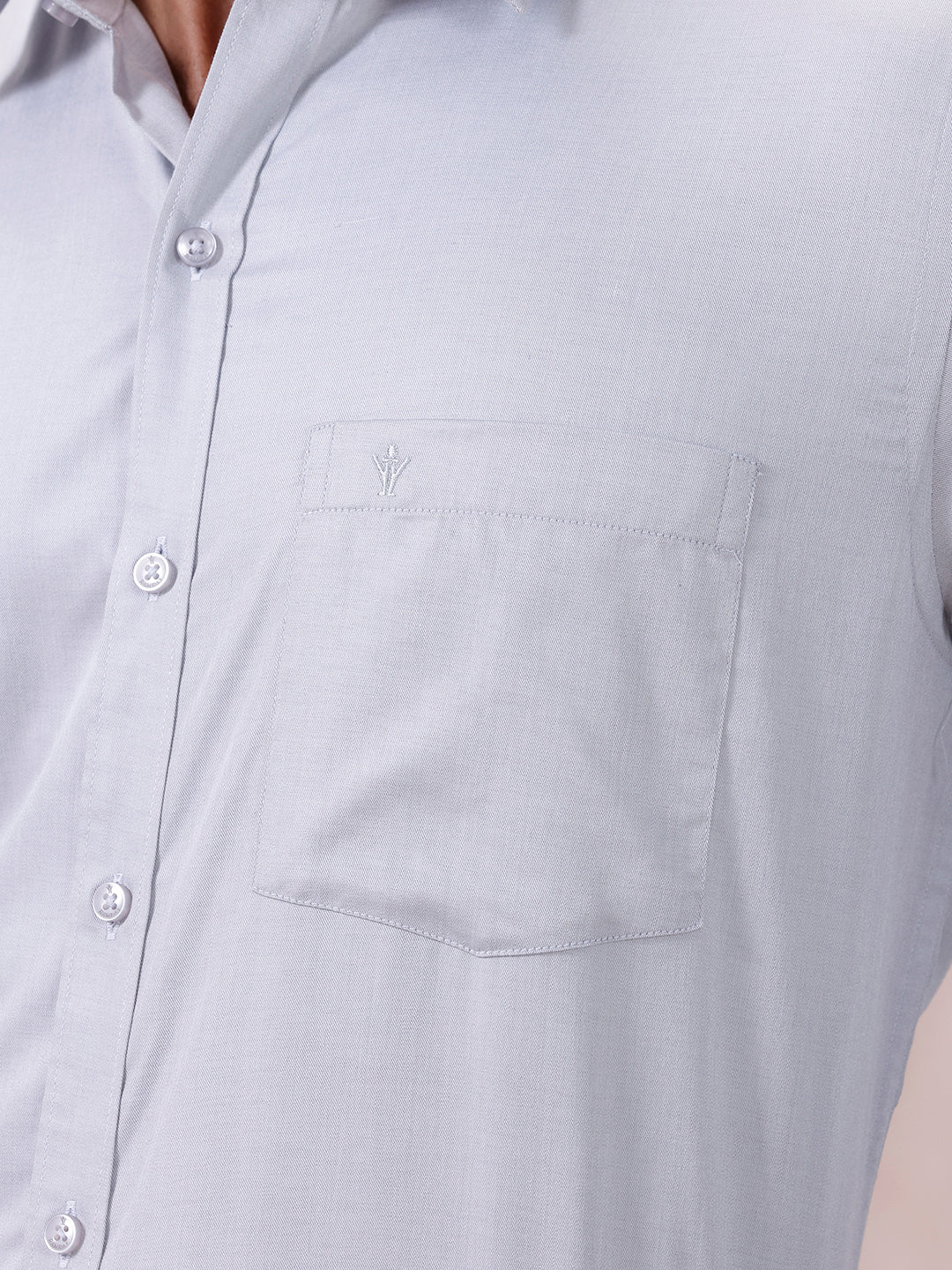 Men Cotton Rich Shirt LT Blue Grey T61 AKT6